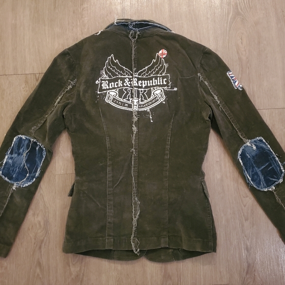 Rock & Republic Jackets & Blazers - Rock & Republic Punk Rock Army Green Velvet Corduroy Blazer Jacket Small